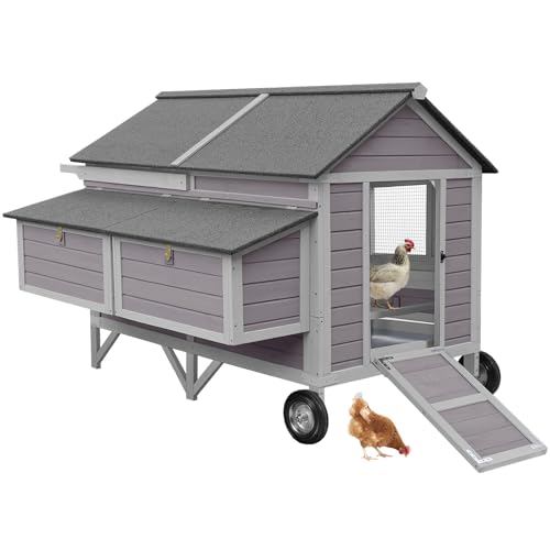 Chicken Coop Super Large Mobile Hen House with Wheels,Strong Iron Frame Outdoor Poultry Cage with Nesting Box,Duck Coop,Rabbit Cage Waterproof - size: Grey 68.1"L x 53.9"W x 49"H