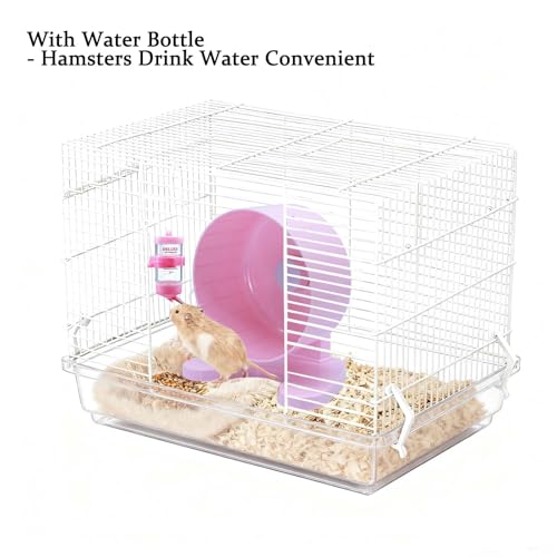 6.5" Hamster Exercise Wheel with Drinking Bottle, Hamster Exercise Wheel for Gerbils, Syrian & Dwarf Hamsters, Chinchillas, Hamster Running Wheel Noiseless Spinning Design for Other Small Pets, Pink - color: Pink, size: 6.5" with Drink Bottle