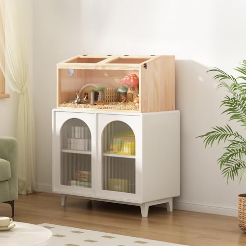 COZIWOW Wooden Hamster Cage Chewproof 32" Small Animal Habitat Enclosure | 32x16x16" Large Spacious Cage, Escape-Proof Air Vent, Removable Easy-Clean Front Panel, Lockable Top Lid, For Syrian & Gerbil - size: 31.5"L x 16.0"W x 16.0"H