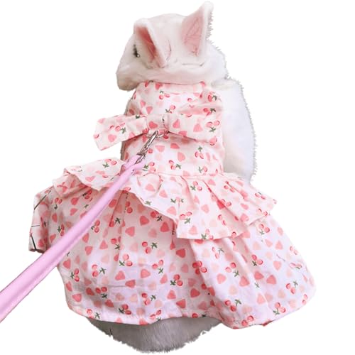 Rabbit Leash and Harness Set Adjustable Bunny Rabbit Dress Rabbits Clothes Outfit for Small Pet Ferret Guinea Pig Kitten Puppy (Dark Pink,L) - color: Dark Pink, size: L