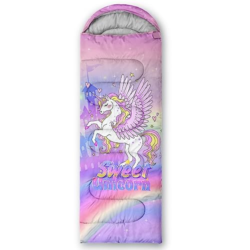 QOOMO Camping Sleeping Bags,3 Season Warm & Cool Weather,Lightweight,Waterproof Sleeping Bags for Adults & Kids,Traveling,and Outdoors,Camping Gear Equipment - color: Unicorn 3