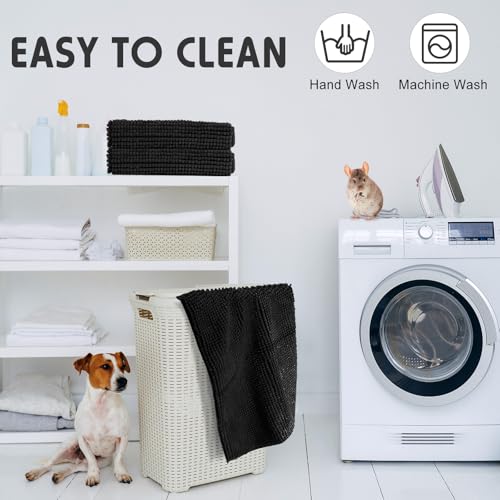 4 Pcs Guinea Pig Cage Liner 16 x 24 Inch Washable Chenille Pee Pads Pet Dog Cat Bedding Training Mat Reusable for Small Animals Puppy Bunny Hamster Chinchilla - color: Black, size: 16 x 24 Inch, style: Low Pile Chenille