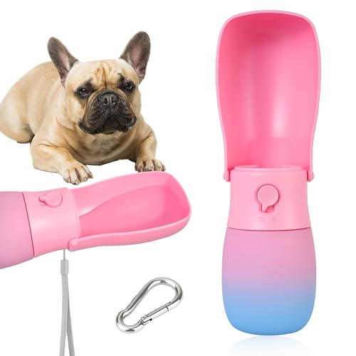 Portable Dog Water Bottle 10oz Pink | Foldable pet water dispenser, food grade plastic, ease to use for outdoor walking, hiking, travel - color: Pink, size: 10OZ