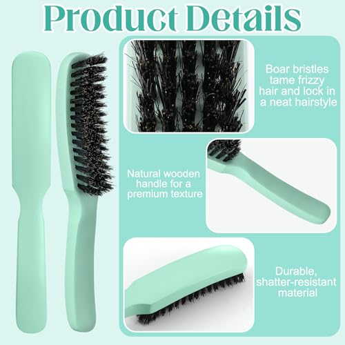 5 Pcs Slick Back Hair Brush Boar Bristle Smoothing Hair Brush with Edge Brush Rat Tail Comb Wide Tooth Comb for Men Women Smooth Frizz Flyaways, Green - color: Green
