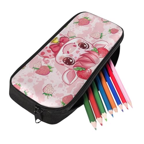 Pink Fruit Cow Backpack for School Girls 3rd Grade Boys Bookbag with Lunch Box Water Bottle Holder and Kawaii Big Pencil Case 4 PCS Sturdy Lightweight Back Packs with Compartment - color: Pink Fruit Cow