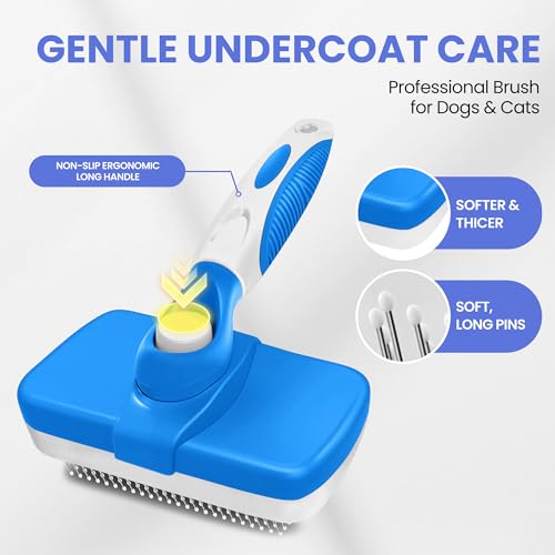 Self Cleaning Shedding Brush - 5-in-1 Professional Pet Grooming Kit Skin Friendly Grooming Tool for Dogs, Cats, and Puppies, Deshedding and Hair Removal for Long and Short Haired Pets（Blue-White） - color: Blue-White