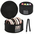 OMISTAR Bow Mouse Ears Travel Bag, Theme Park Headband Carry Case with Top Handle & Shoulder Strap, Round Black Travel Shoulder Bag, Felt Cosmetic Organizer with Clear Window