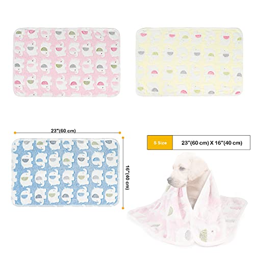Dono 1 Pack 3 Dog Blankets, Soft Fluffy Fleece Pet Blanket Warm Sleep Mat Paw Print Design Puppy Kitten Throw Blankets Doggy Blanket for Dogs - color: Pink/Blue/Yellow, size: Small(23*16")