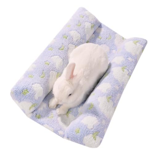 24x16 in Rabbit Bed Large Size - Warm & Comfortable Plush Rabbit Mat Pad with Star Pattern, Double-Sided Flannel Pet Pad Cozy Fleece Bedding for Bunnies, Guinea Pigs, Small Animals, Blue - color: Blue, size: 24*16in
