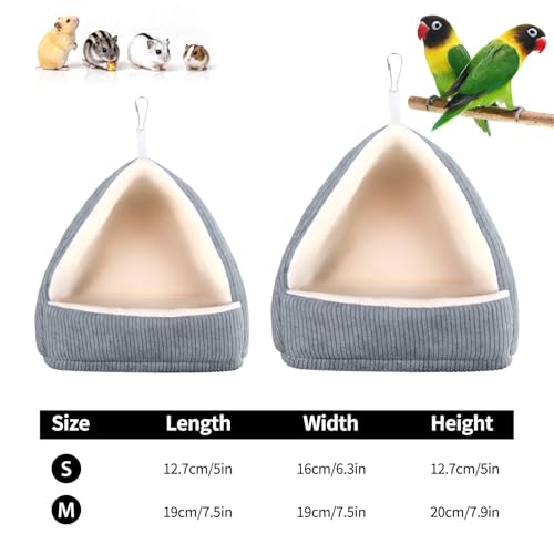 Small Winter Warm Bird Bed for Cage with Soft Plush Hanging Hammock & Hut Tent, Hideaway Sleeping Nest for Budgies, Cockatiels, Small Animals, and Guinea Pig Hideouts (Grey, S) - color: Grey, size: S