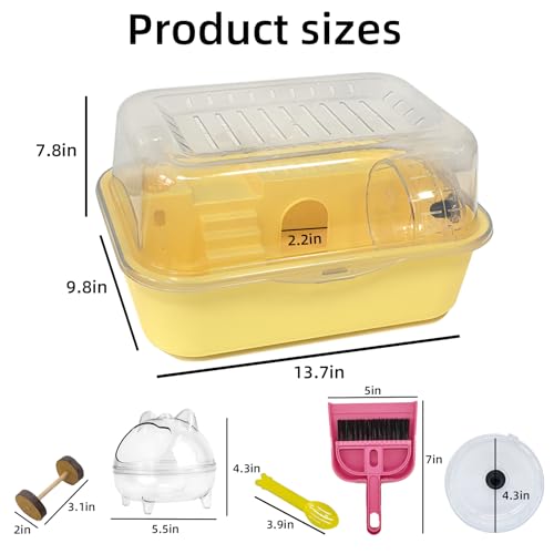 Hamiledyi Dwarf Hamster Cage Clear Plastic Small Hamster Cage Portable Carrier with Water Bottle Exercise Wheel Bathtub Box Set Toy for Dwarf Baby Hamster (Yellow) - color: Yellow