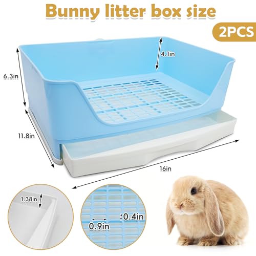 kathson 2PCS Large Rabbit Litter Box Trainer, Potty Corner Toilet with Drawer Bigger Pet Pan for Adult Hamster, Guinea Pig, Ferret, Galesaur, Bunny and Other Animals (Blue,Brown) - size: 2PCS, Brown，Blue