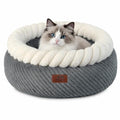 Hollypet Round Cat Bed Small Dog Beds with Detachable Cushion, Gray | Cat Bed for Indoor Cats Washable Fluffy Small Dog Bed Cozy Plush Pet Beds with Non-Slip Bottom for Pets up to 22 lbs - color: Gray and White