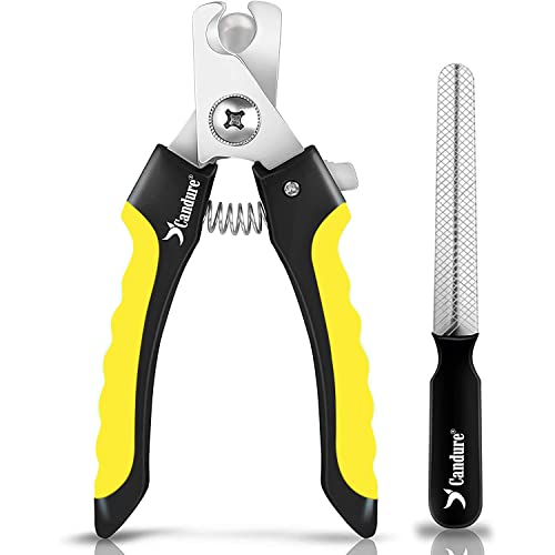 Candure Dog Nail Clippers for Pet Grooming - Professional Cat Nail Trimmers Suitable for Small to Medium Breeds with a Safety Guard & Nail File | Pet Nail Clipper - color: Yellow, size: Medium to Small Pets