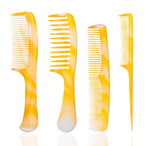 Yellow Hair Styling Combs Set - Wide-Tooth, Fine-Tooth, Rat Tail, and Dual Comb for Men and Women - color: yellow