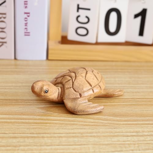 Hand Carved Wooden Sea Turtle Figurine, Handmade Sea Turtle Statue, Coastal Beach House Decor, Wooden Marine Animal Sculpture, Gift for Turtle Lovers (Natural Color Sea Turtle) - color: Natural Color Sea Turtle