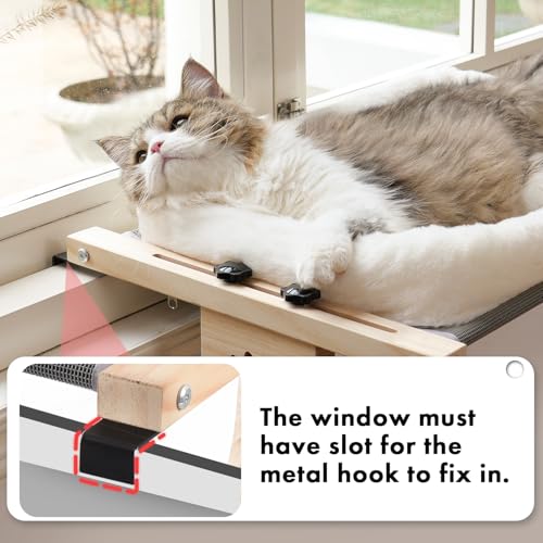 AMOSIJOY Cat Sill Window Perch Sturdy Hammock Window Seat with Cushion Bed Cover, Wood & Metal Frame for Large Cats, Easy to Adjust Cat Bed for Windowsill, Bedside, Drawer and Cabinet(Cushion Bed) - color: White, size: 22''L X 15''W