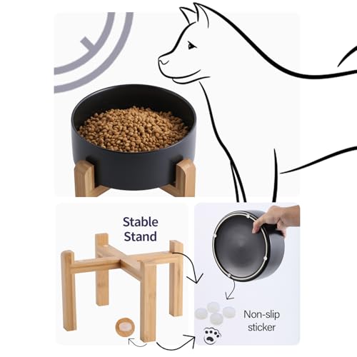 Black Raised/Elevated Ceramic Dog Bowl for Medium Large Sized Breeds,Large Dog Food Water Bowl with Stand,8 in Non Slip Heavy Weighted 1800ml/ 7.6 Cups/60 OZ - color: Black, size: 8 in