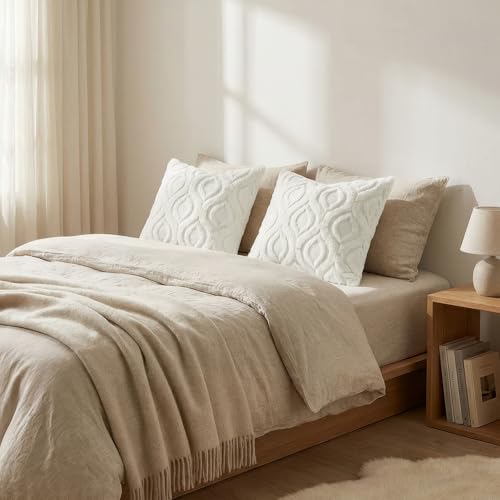 decorUhome Faux Fur Soft Cream White Throw Pillow Covers 16x16 Set of 2 | Plush Solid Fall Couch Pillow Covers, Accent Modern Farmhouse Neutral Decorative Square Pillow Cases for Sofa Bed Living Room - color: Cream White, size: 16" x 16" (Pack of 2)