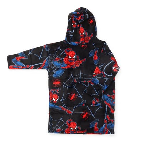 Jay Franco Wearable Throw Blanket – Kids Oversized Plush Hooded Blanket with Pocket, Ultra Soft Cozy Fleece Throw for Lounging, Travel, Black - Spiderman, 24x32 - Kid - color: Black - Spiderman, size: Kid