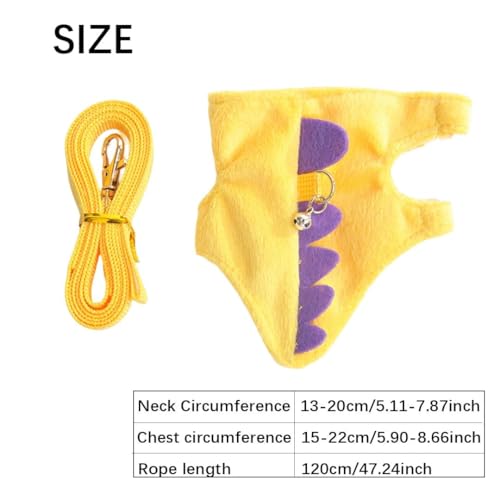 Ferret Harness and Leash Set Dinosaur Shaped Guinea Pig Leash Adjustable Hedgehog Rat Harness Small Pet Clothes for Chicken Rabbit Guinea Pig Teacup Chihuahua Mouse Bunny (Yellow)