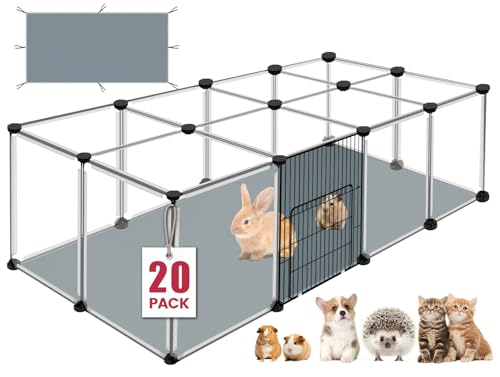 VISCOO 20 Panels Small Animals Playpen, 48"x24"x16" Pet Playpen | Transparent with Waterproof Mat,Portable Plastic Fence for Chicken/Guinea Pigs/Bunny/Hamsters/Hedgehogs Indoors Outdoor - color: Transparent, style: 20 Panels- 48"L x 24"W x 16"H