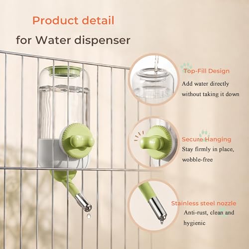 Automatic Hanging Pet Water Dispenser for Cage, 30oz No-Drip Ball Water Bottle for Rabbit, Guinea Pig, Ferret, Chinchilla, Hedgehog & Small Pets (Green) - color: Green02