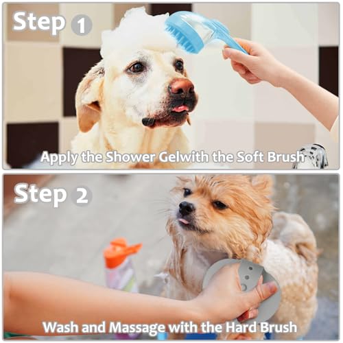 (6 Pcs) ELEGX Pet Grooming Bath Massage Brush with Soap and Shampoo Dispenser Soft Silicone Bristle for Long Short Haired Dogs Cats Shower - color: Blue kit