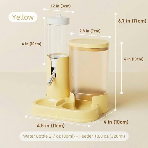 No Drip Hamster Water Bottle, 2 in 1 Hamster Water Dispenser & Food Bowl | Sealed Freestanding Small Animal Gravity Feeder, Hamster Cage Accessories for Dwarf Hamster, Gerbil, Rat, Mice (Yellow) - color: Yellow