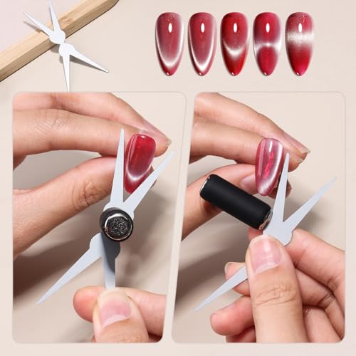 Cat Eye Magnet Set for Nails, Double head Pink Metal Cylindrical Magnet Tool with Bead Scissor-shaped Black Hole Nail Magnetic for French Effect at Home Salon DIY Nail Art Kit - color: silver, pink