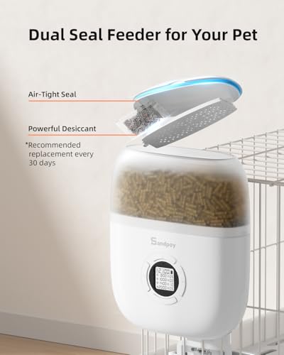 Sandpoy Hanging Rabbit Feeder, Programmable Automatic Pet Feeder | Dry Food Dispenser, Desiccant Bag, Portion Control, For Rabbits Cats and Small Animals