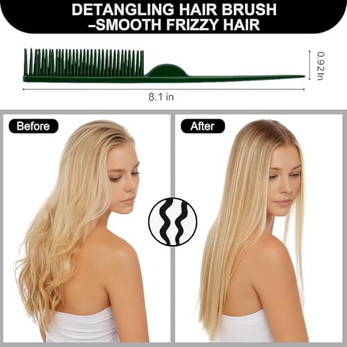 SIMPOR 3 Row Hair Comb for Natural Detangling, Hair Styling Brush, Nylon Bristle Unbraider Teasing Rat Tail Comb for Women Men Green - color: Green