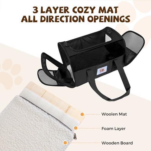 Soft Cat Carrier with Detachable Food Bowl,Pet Travel Bag (Up to 16 lbs) | Puppy Crate with Lockable Zippers,Airline Travel for Small Dog,Kitten,Animal,Breathable Mesh Kennel,Carrying Case,Black - color: Black, size: 17.0"L x 12.0"W x 11.0"H