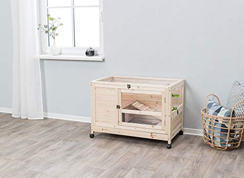 TRIXIE Natura X-Small Indoor Rabbit Hutch, Pet House for Rabbits and Guinea Pigs, Bunny Cage on Wheels, Pull Out Tray - color: Natural, size: 35.4"L x 22.2"W x 25.0"H