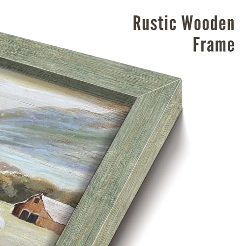Country Wall Art Decor Farmhouse: Rustic Farm Animal Framed Wood Print Picture Barn Sheep Artwork Countryside Rural Painting for Living Room Bedroom Office 16 x 16 Inches - color: Farm Sheep, size: 16L" x 16W"