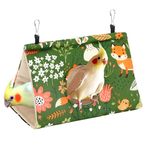 Rypet Bird Nest House, Bird Bed for Cage, Hanging Hammock Bird Hut, Green M | Warm Plush Cotton Comfort, Side Hole Entry, Dual Hanging Straps for Cage, Machine Washable, Green Bird Tent - color: Green, size: Medium (Pack of 1)
