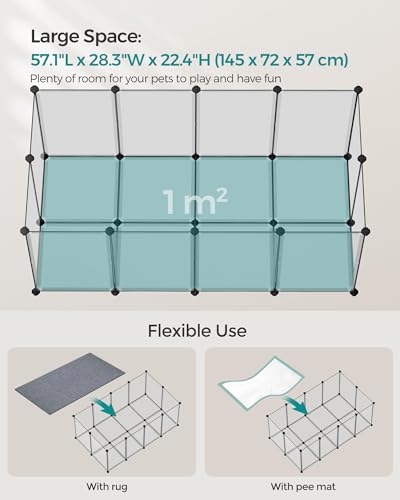 SONGMICS Pet Playpen with Floor, Small Animal Pen, Pet Fence Indoor, DIY Plastic Enclosure for Hamsters, Hedgehogs, 57.1 x 28.3 x 22.4 Inches, White ULPC007W01 - color: White, style: 20 Panels - 57.1"L x 28.3"W x 22.4"H