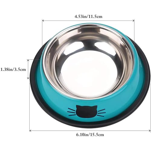 SUOXU Cat Bowls,Stainless Steel Cat Water Food Bowl,Puppy Feeding Bowl,Set of 3 Shallow Pet Bowl Rubber Base Non Slip Small Dogs Feeder Bowls - color: Blue/purple/green