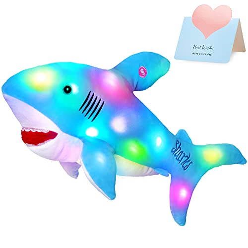 BSTAOFY 20'' LED Shark Soft Plush Toy Night Light Up Stuffed Animal Ocean Life Luminous Glow in the Dark Bedtime Companion Gifts for Kids Friends Birthday Valentines Christmas Festivals, Blue - color: Blue Shark