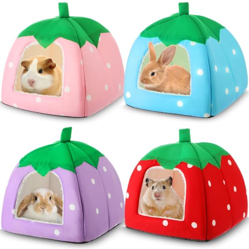Novabright 4 Pack Guinea Pig Hideout Bed Dwarf Rabbit Bed Sleeping Fleece House Washable Cave Cage Accessories for Little Bunny Ferret Chinchilla Hedgehog (10.2x10.2x9.5 Inches,Fruit Style) - size: 10.2x10.2x9.5 Inches, style: Fruit Style