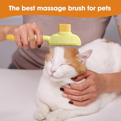 Cat Hair Brush & Dog Brush, Deshedding Brush for Long or Short Haired Pets, Removes Loose Fur, Durable Stainless Steel & ABS Design (yellow) - color: yellow 1pc