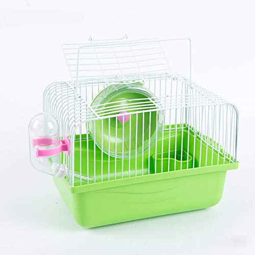 Small Pet Hamster Cage with Running Wheel Water Bottle Food Basin Portable Carrier House Mice Home Habitat for Going Out, Traveling (Green) - color: Green