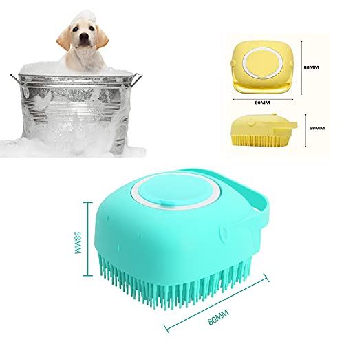 Pet Grooming Bath Massage Brush with Soap and Shampoo Dispenser Soft Silicone Bristle for Long Short Haired Dogs Cats Shower (Blue) - color: Blue