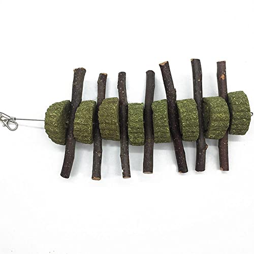 Bunny Chew Toys for Teeth, 2 PCS Organic Apple Wood Molar Sticks with Timothy Hay Circles for Bunny Chinchilla Guinea Pig Hamsters Holland Lop Prairie Dogs Squirrels, Improves Dental Health - color: 2 PCS Apple Stick String