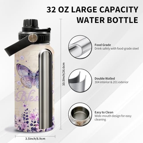 Purple Butterfly 32oz Water Bottle, Leak-proof Bottle, Insulated Cup - color: Butterfly2