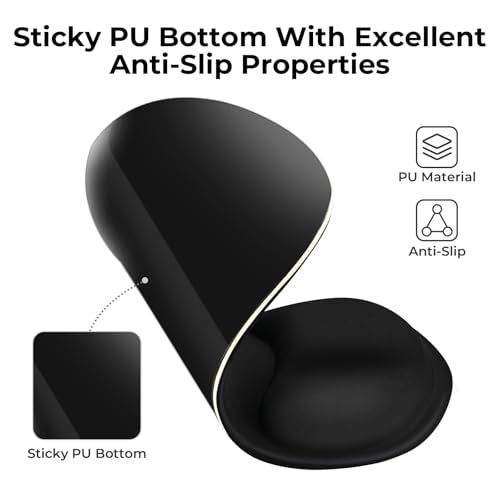 EooCoo Mouse Pad with Gel Wrist Rest, Ergonomic Mousepad Wrist Alignment | Middle Concave Design for Natural Wrist Alignment, Non-Slip Base Mousepad, Carpal Tunnel Relief, Office Desk Accessories - color: Black