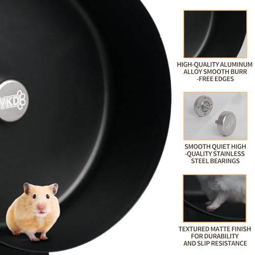 11.8" Aluminum Alloy Silent Hamster Exercise Wheel | Noiseless Running Wheel for Syrian Hamsters, Fancy Rat, Hedgehogs and Small Pets (Base-Black) - color: Black