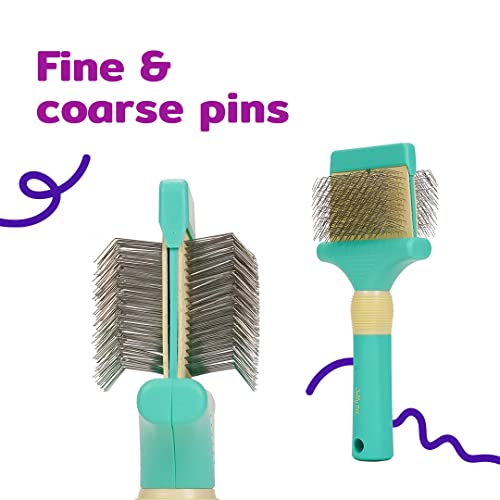 Jelly Pet Double Sided Slicker Brush, Longer Pin, Flexible Head, Fine/Coarse Sides, Removes Unwanted Tangles, Made in USA, Large, Teal