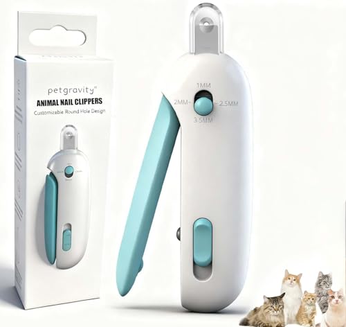 Cat Nail Clipper, Cat Nail Trimmer with Adjustable 3-Size Trimming Hole & Hidden Nail File, Anti-Splash Claw Cutter with Debris Catcher for Kittens, Adjustable Aperture Pet Blue Nail Clippers