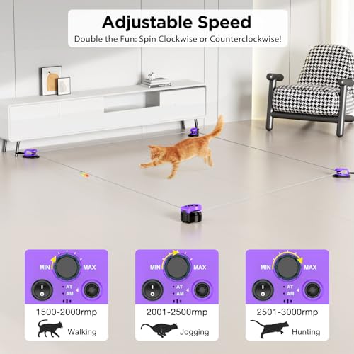 Interactive Cat Toys for Indoor Cats, Cat Treadmill Auto/Remote Control DIY Cat Mouse Hunting Toys, Keep Bored Kitten Dog Entertained to Chase, Feather Toy to Exercise Wheel-Purple - color: Purple